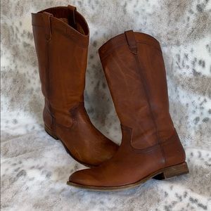 Frye Melissa Pull Up Leather Boots Cognac Size 11B